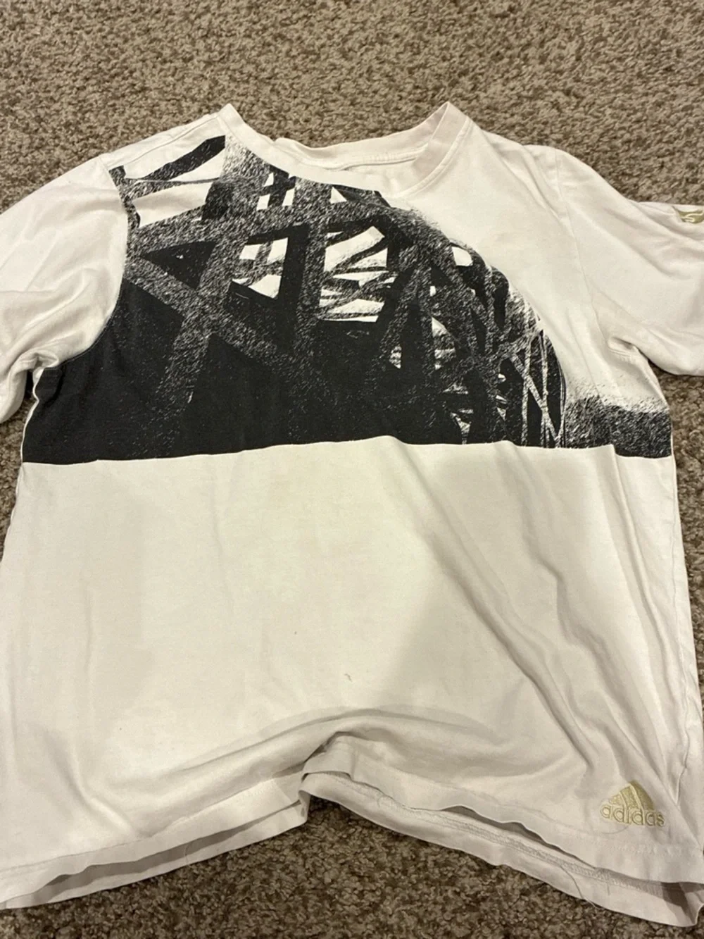 adidas White Tee with Black Architectural Print Beijing 2008 World Cup